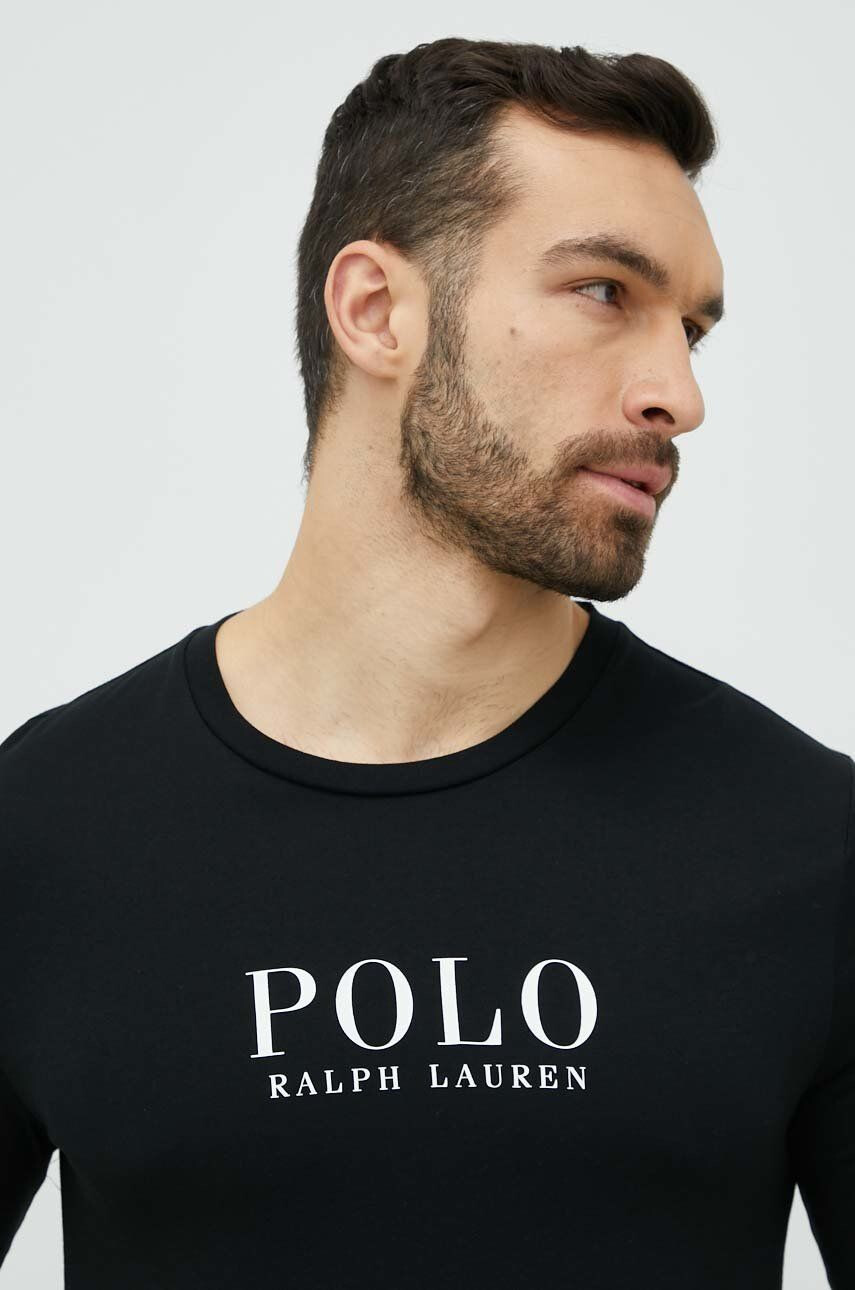 Polo Ralph Lauren Bombažen pižama longsleeve črna barva - Pepit.si