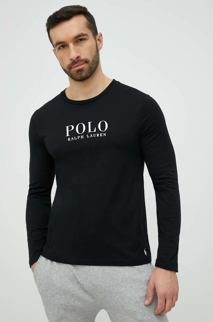 Polo Ralph Lauren Bombažen pižama longsleeve črna barva - Pepit.si