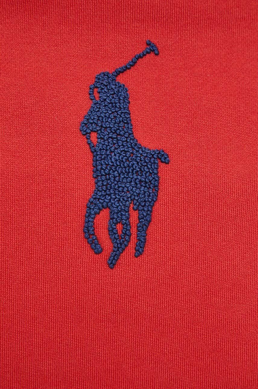 Polo Ralph Lauren Bombažen pulover ženska rdeča barva s kapuco - Pepit.si