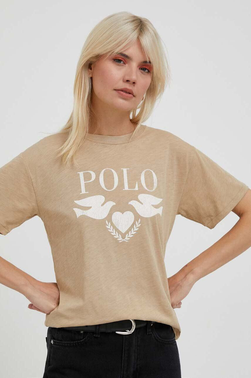 Polo Ralph Lauren Bombažna kratka majica bež barva - Pepit.si