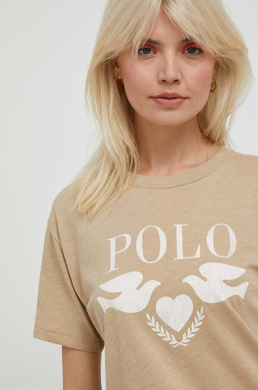 Polo Ralph Lauren Bombažna kratka majica bež barva - Pepit.si