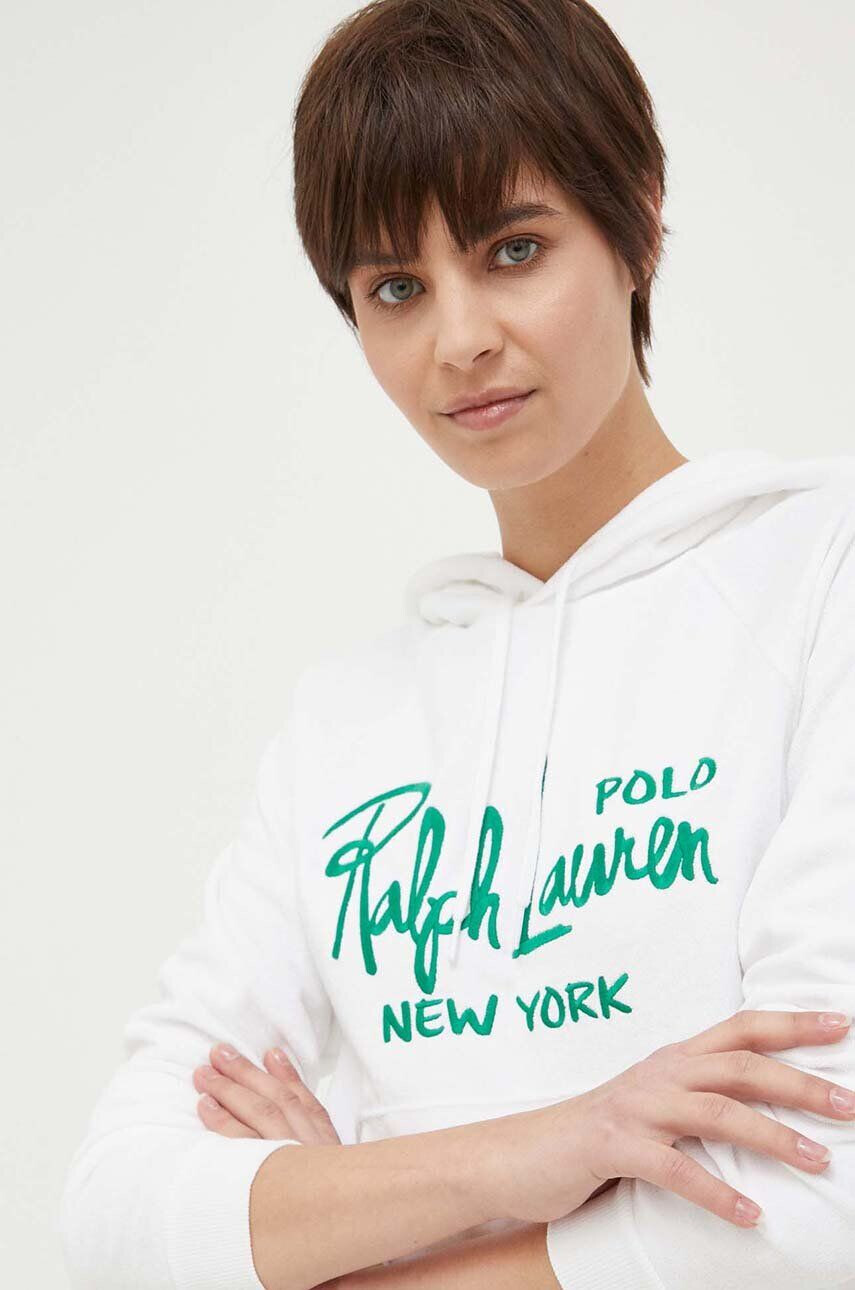 Polo Ralph Lauren Pulover ženska bela barva s kapuco - Pepit.si