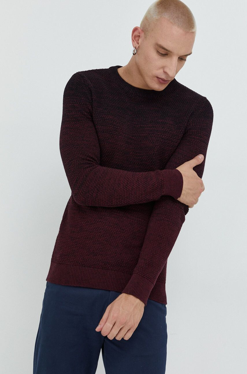 Produkt by Jack & Jones Bombažen pulover moški bordo barva - Pepit.si