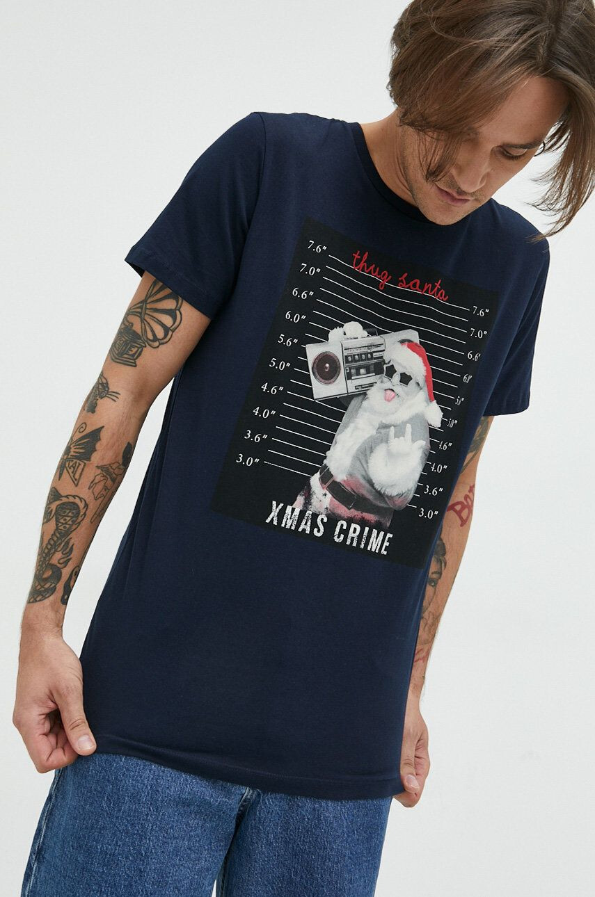 Produkt by Jack & Jones bombažna kratka majica mornarsko modra barva - Pepit.si