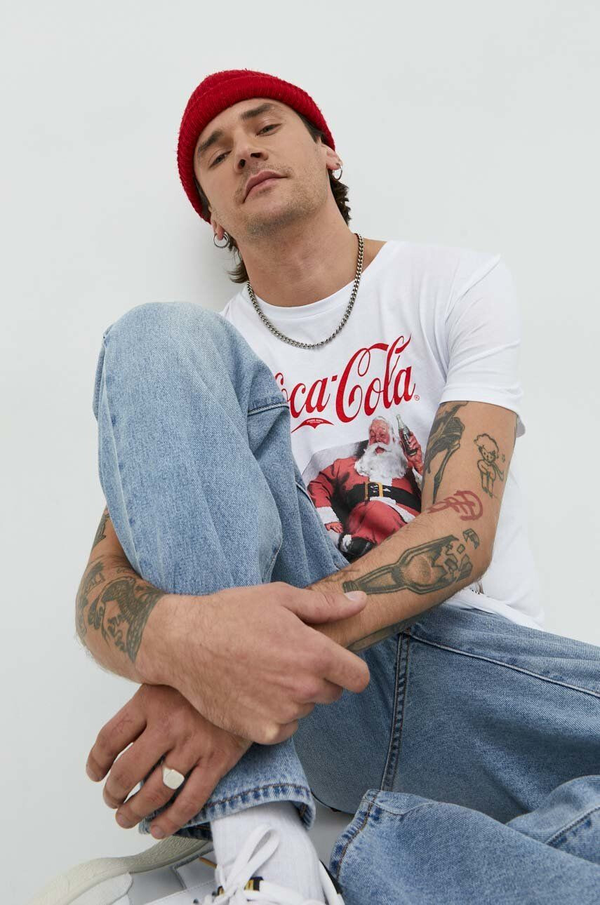 Produkt by Jack & Jones Bombažna kratka majica x Coca Cola bela barva - Pepit.si