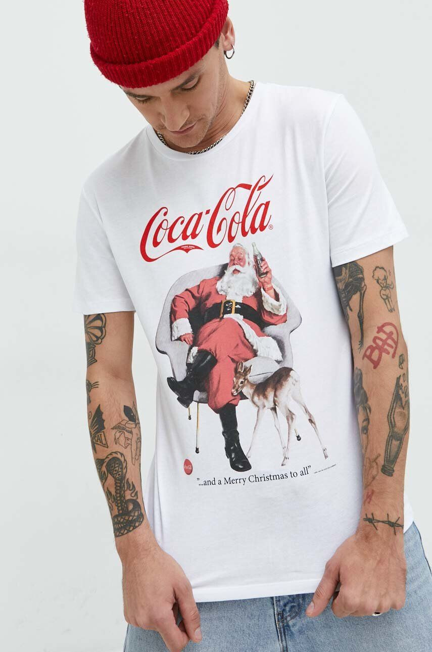 Produkt by Jack & Jones Bombažna kratka majica x Coca Cola bela barva - Pepit.si