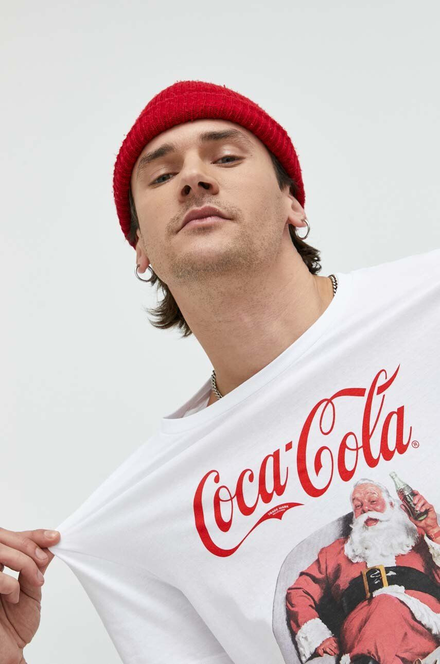 Produkt by Jack & Jones Bombažna kratka majica x Coca Cola bela barva - Pepit.si