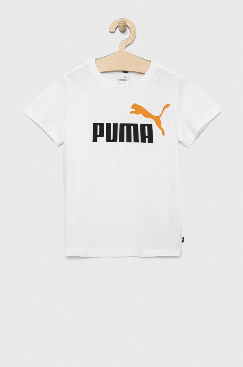 Puma Otroška bombažna kratka majica ESS+ 2 Col Logo Tee B bela barva - Pepit.si