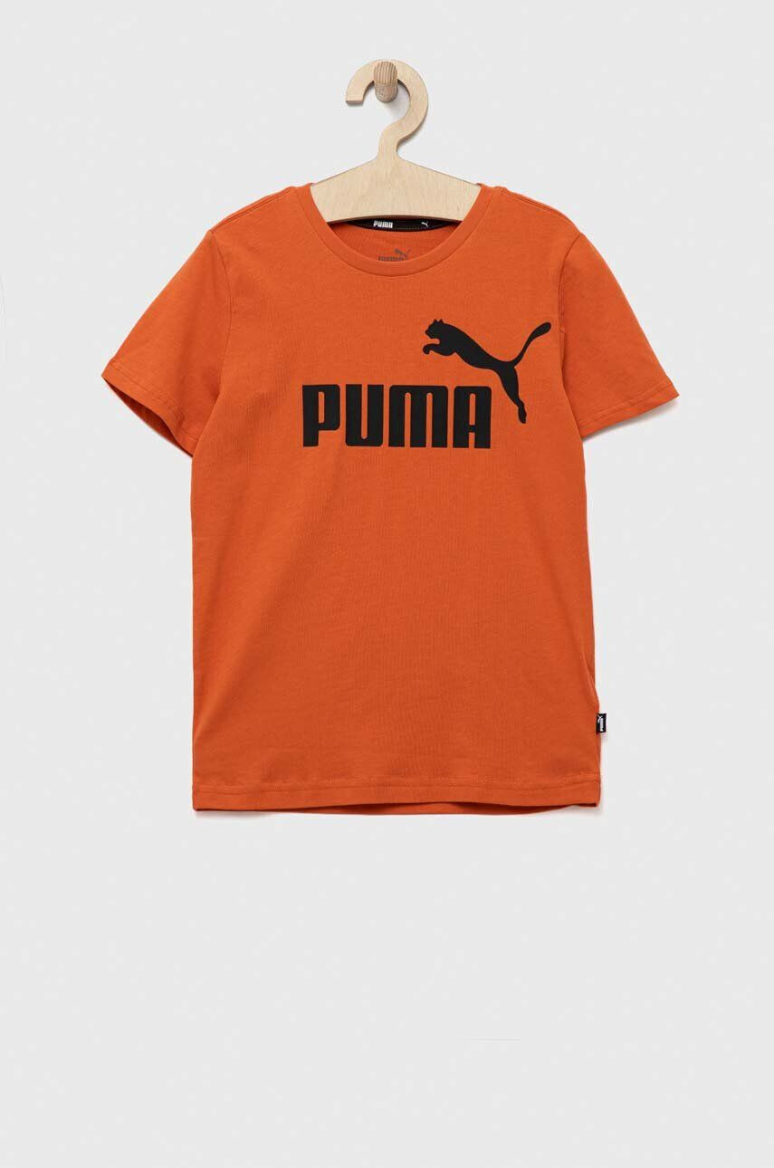 Puma Otroška bombažna kratka majica ESS Logo Tee B oranžna barva - Pepit.si