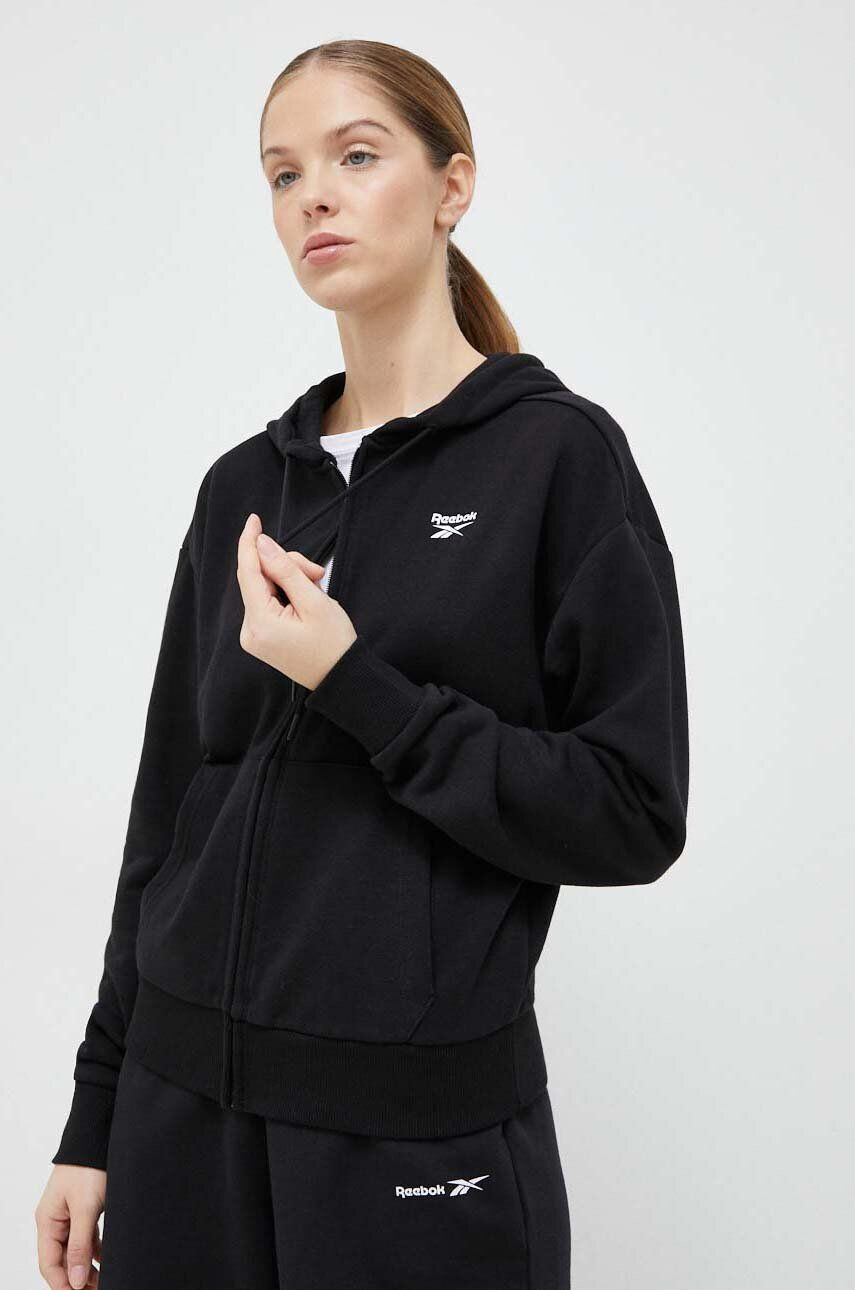 Reebok Bluza ženska črna barva s kapuco - Pepit.si