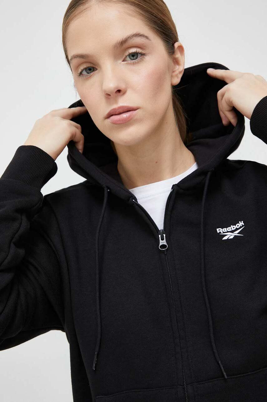 Reebok Bluza ženska črna barva s kapuco - Pepit.si