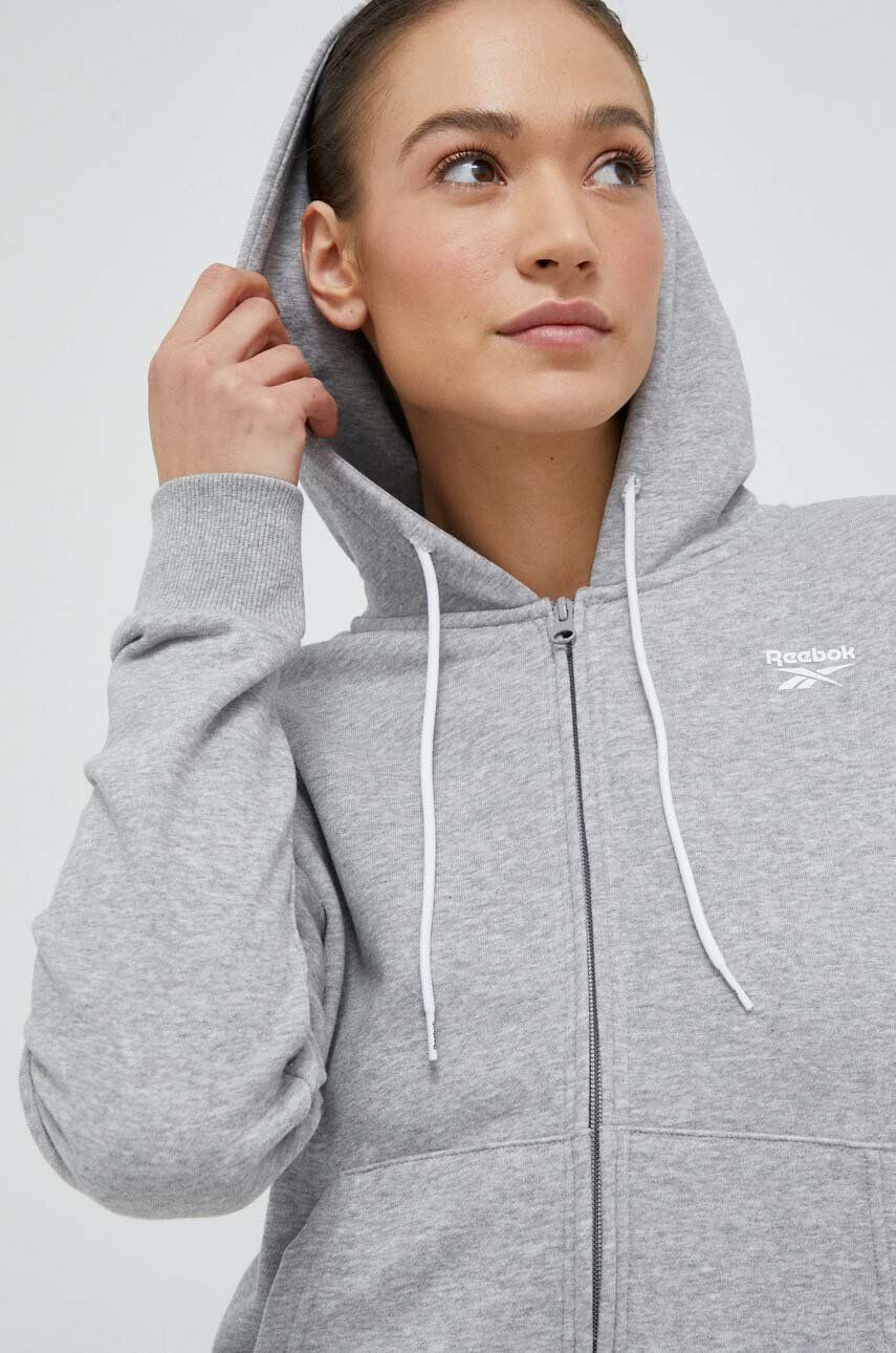 Reebok Pulover ženska siva barva s kapuco - Pepit.si