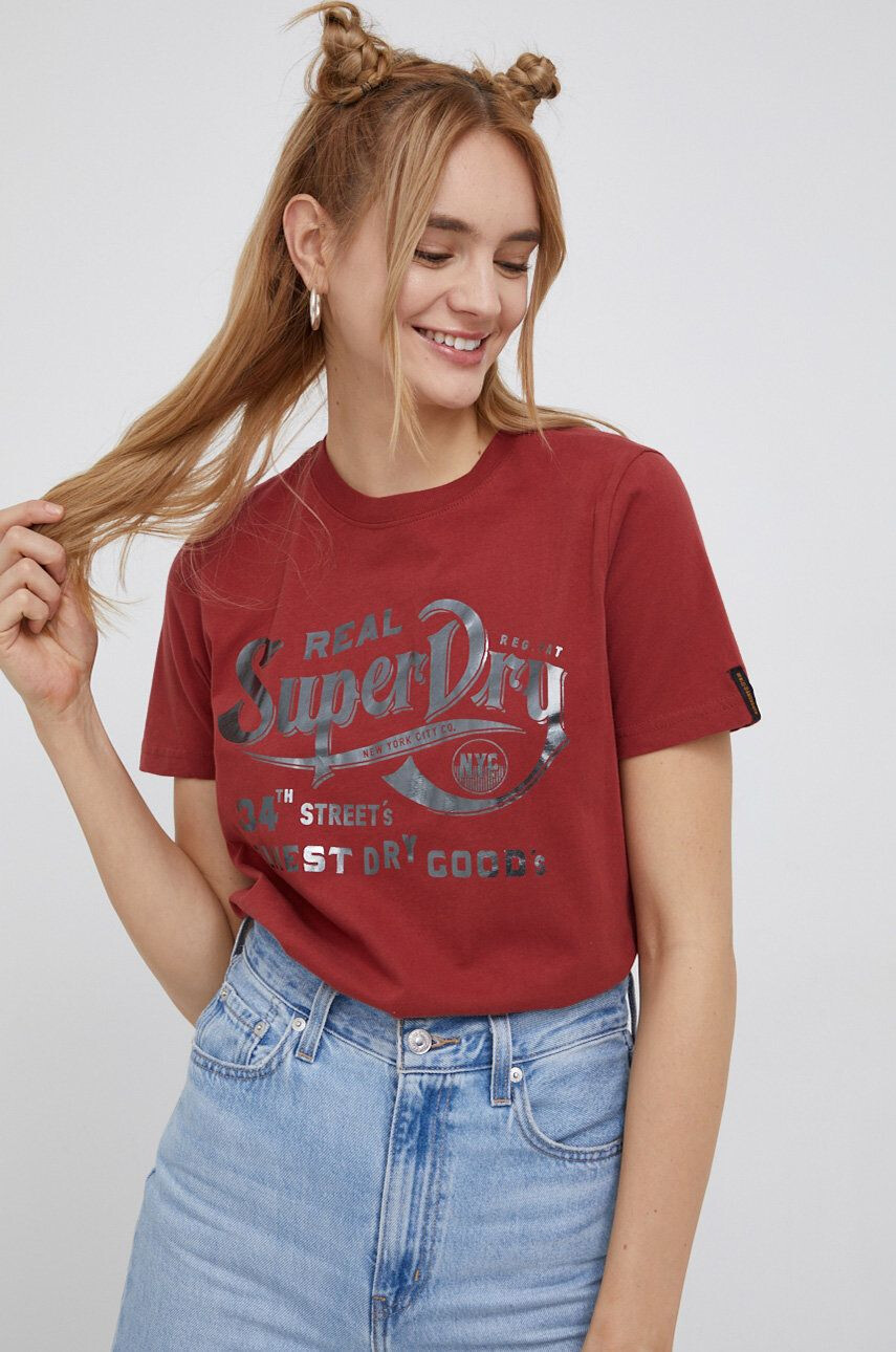 Superdry Bombažen t-shirt rdeča barva - Pepit.si