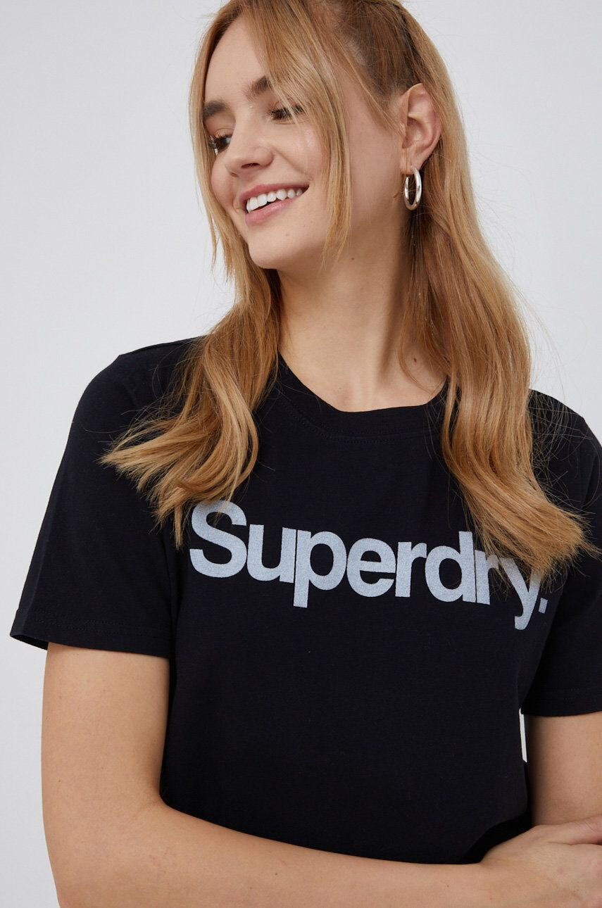 Superdry Bombažen t-shirt črna barva - Pepit.si