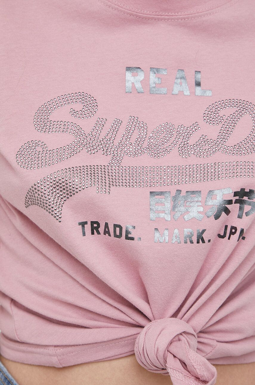 Superdry Bombažen t-shirt roza barva - Pepit.si