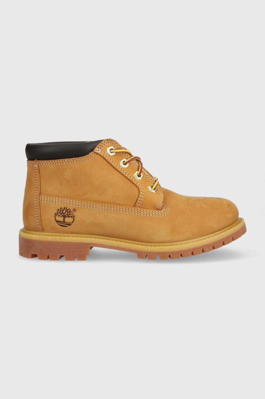 Timberland Usnjeni nizki škornji Nellie Chukka ženski rumena barva - Pepit.si