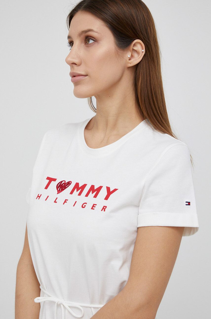 Tommy Hilfiger Bombažna obleka bela barva - Pepit.si