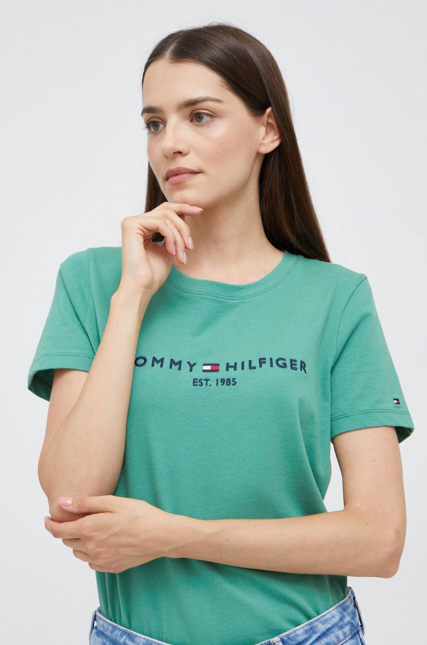 Tommy Hilfiger Bombažen t-shirt zelena barva - Pepit.si