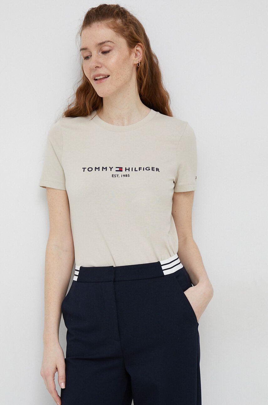 Tommy Hilfiger Bombažna kratka majica bež barva - Pepit.si