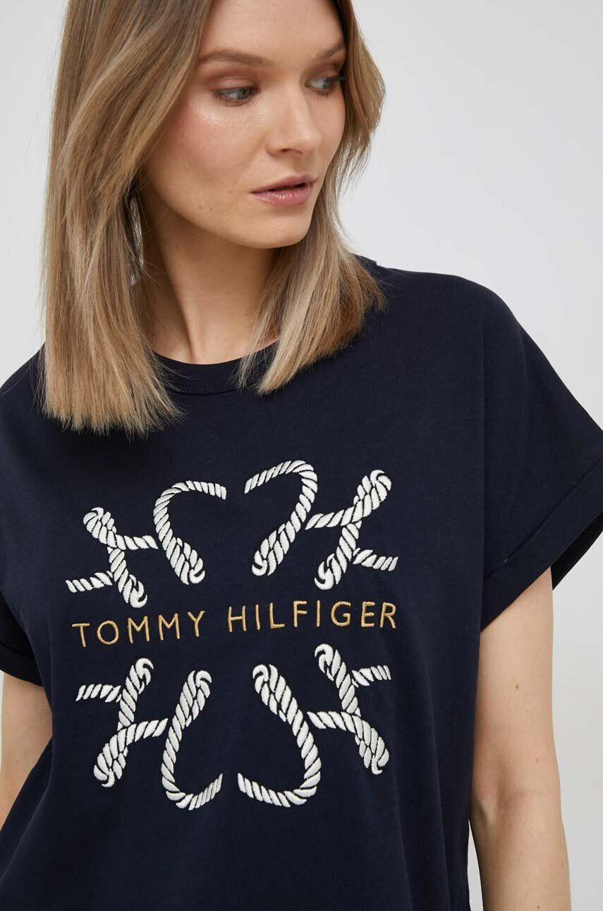 Tommy Hilfiger Bombažna kratka majica mornarsko modra barva - Pepit.si