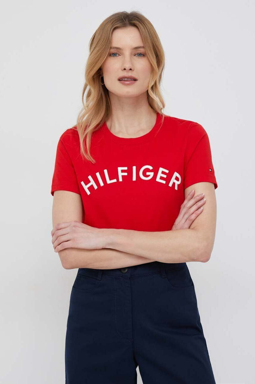 Tommy Hilfiger Bombažna kratka majica rdeča barva - Pepit.si