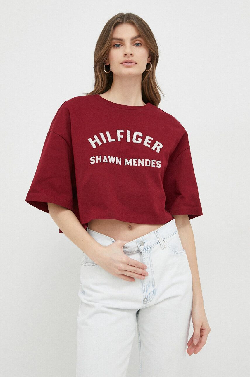 Tommy Hilfiger Bombažna kratka majica bordo barva - Pepit.si