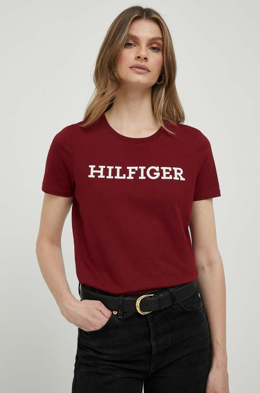 Tommy Hilfiger Bombažna kratka majica bordo barva - Pepit.si