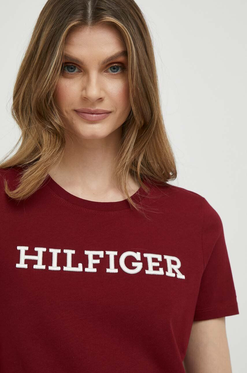 Tommy Hilfiger Bombažna kratka majica bordo barva - Pepit.si