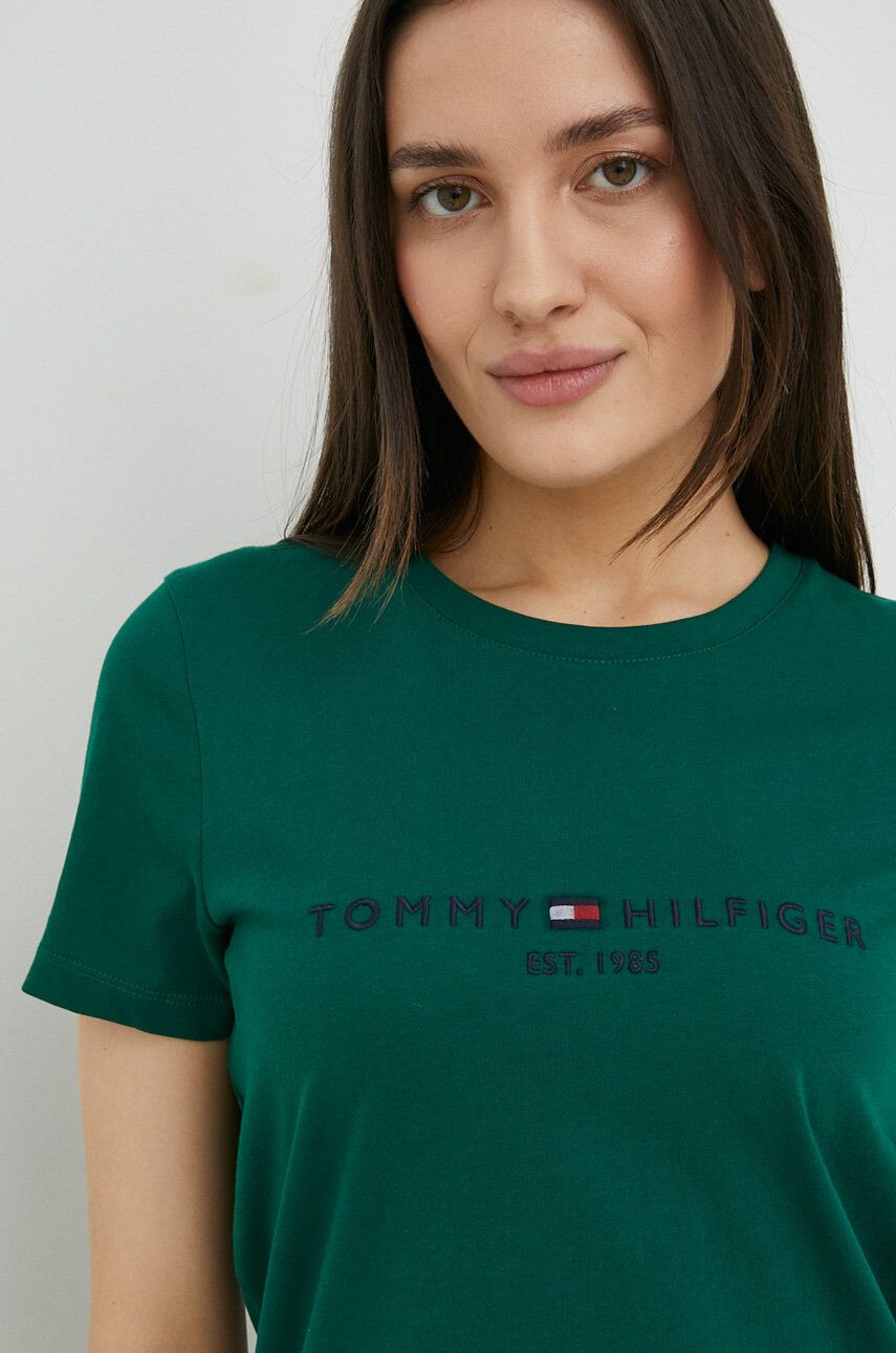 Tommy Hilfiger Bombažna kratka majica zelena barva - Pepit.si