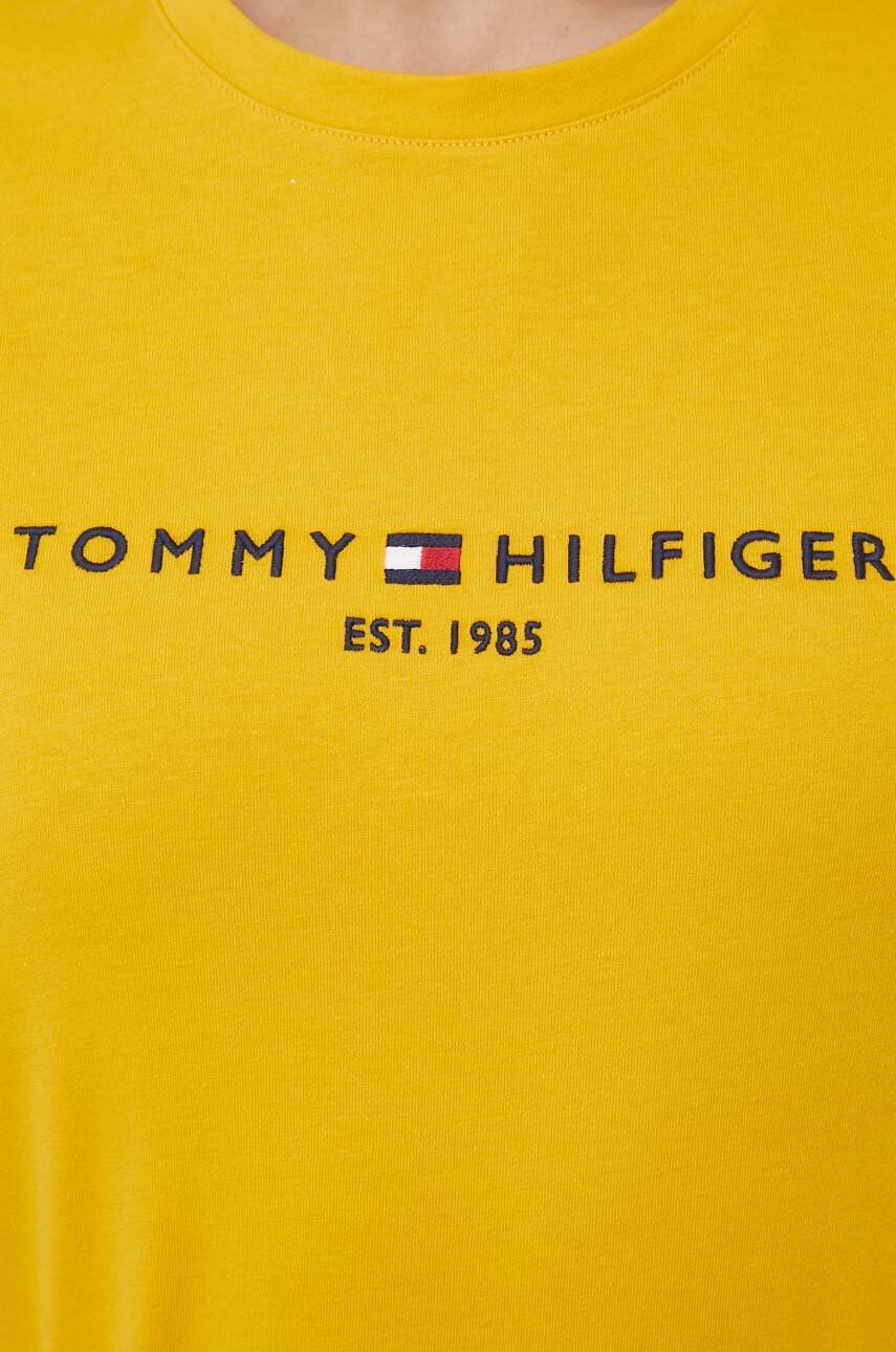 Tommy Hilfiger Bombažna kratka majica rumena barva - Pepit.si