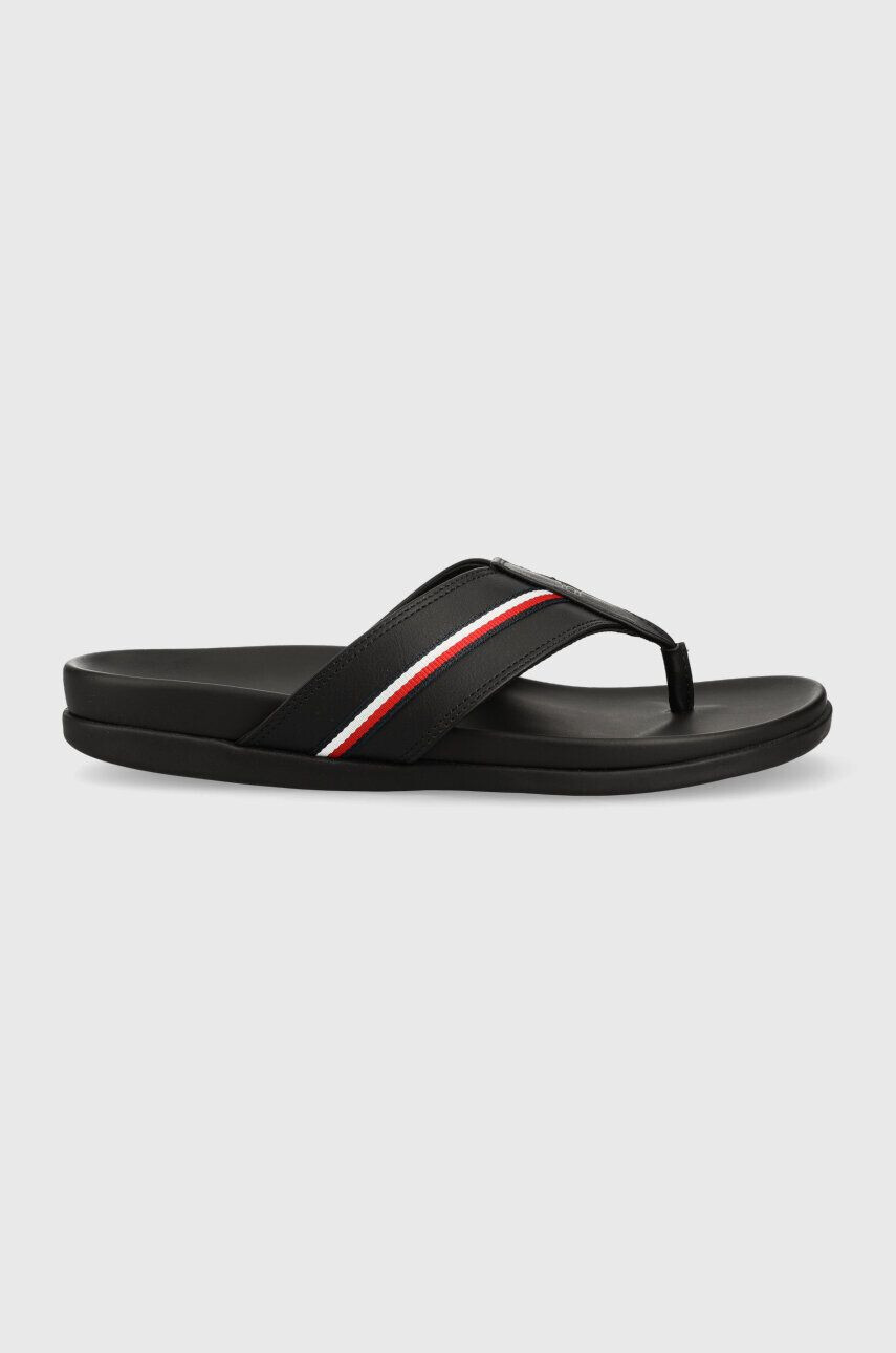 Tommy Hilfiger Japonke HILFIGER LEATHER TOE POST SANDAL moški črna barva FM0FM04460 - Pepit.si