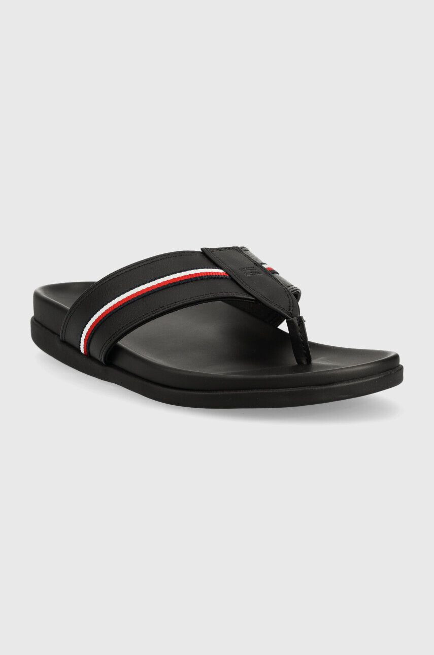 Tommy Hilfiger Japonke HILFIGER LEATHER TOE POST SANDAL moški črna barva FM0FM04460 - Pepit.si