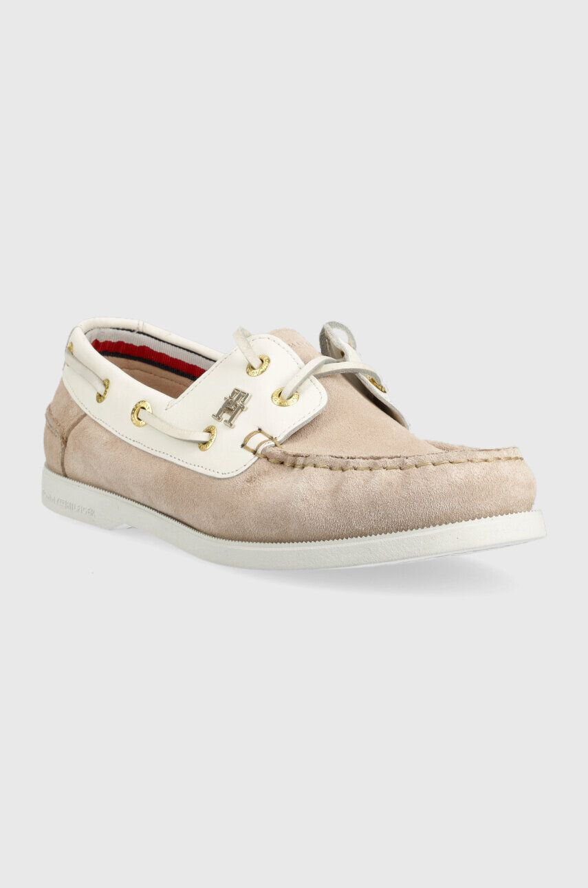 Tommy Hilfiger Mokasini iz semiša TH BOAT SHOE ženski bež barva FW0FW07066 - Pepit.si