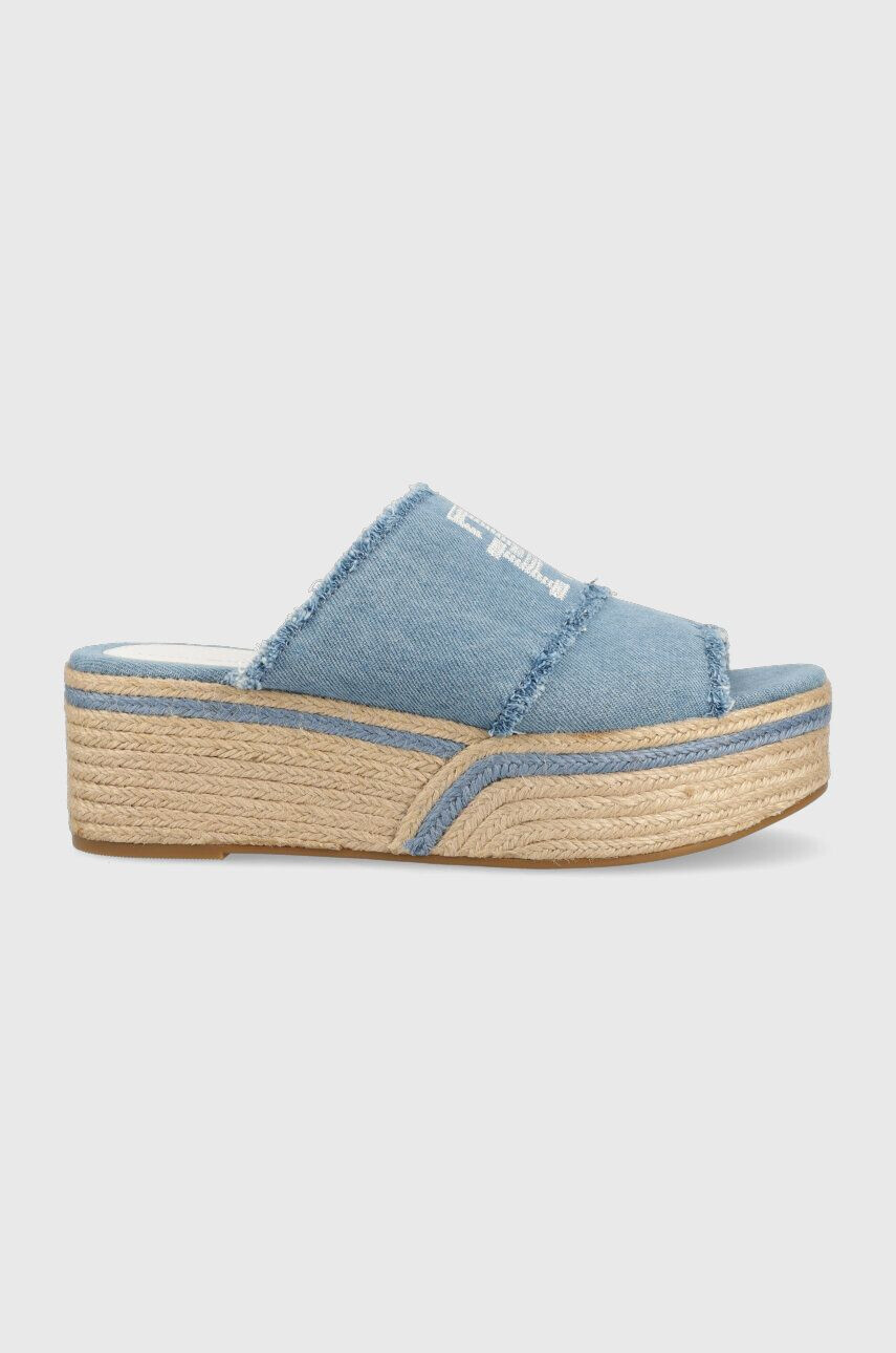 Tommy Hilfiger Natikači DENIM WEDGE FLATFORM ženski FW0FW07085 - Pepit.si