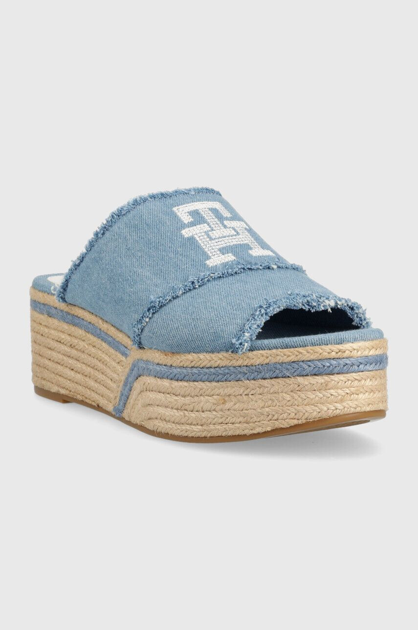 Tommy Hilfiger Natikači DENIM WEDGE FLATFORM ženski FW0FW07085 - Pepit.si