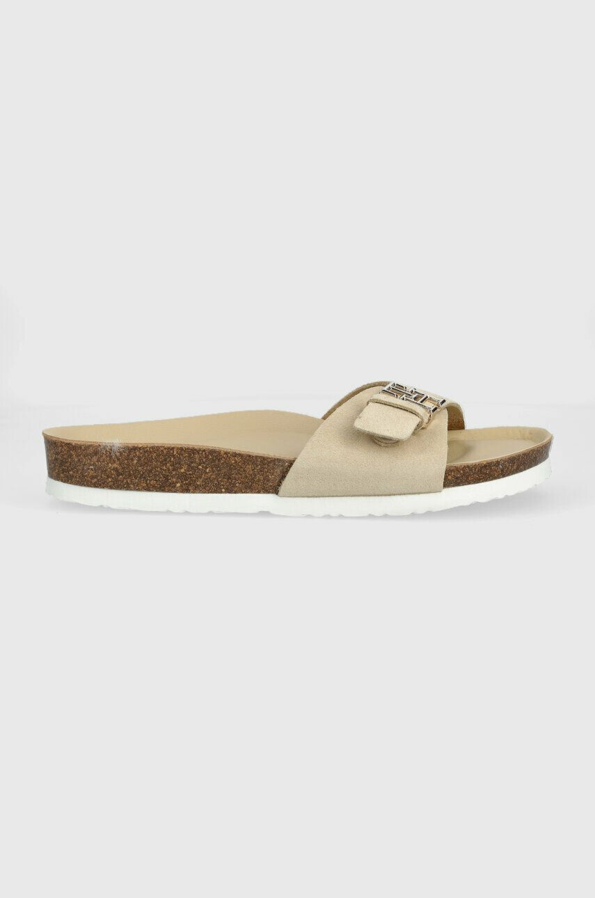 Tommy Hilfiger Natikači iz semiša TH MULE SANDAL SUEDE ženski bež barva FW0FW07071 - Pepit.si