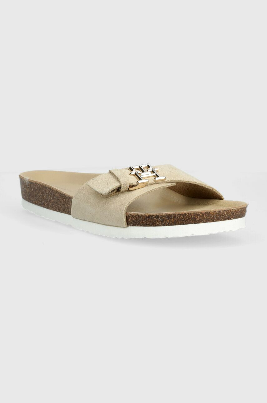 Tommy Hilfiger Natikači iz semiša TH MULE SANDAL SUEDE ženski bež barva FW0FW07071 - Pepit.si