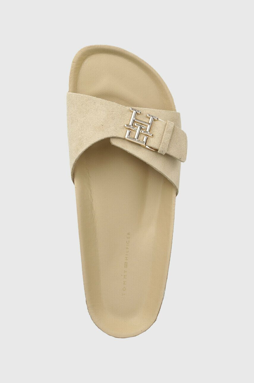 Tommy Hilfiger Natikači iz semiša TH MULE SANDAL SUEDE ženski bež barva FW0FW07071 - Pepit.si