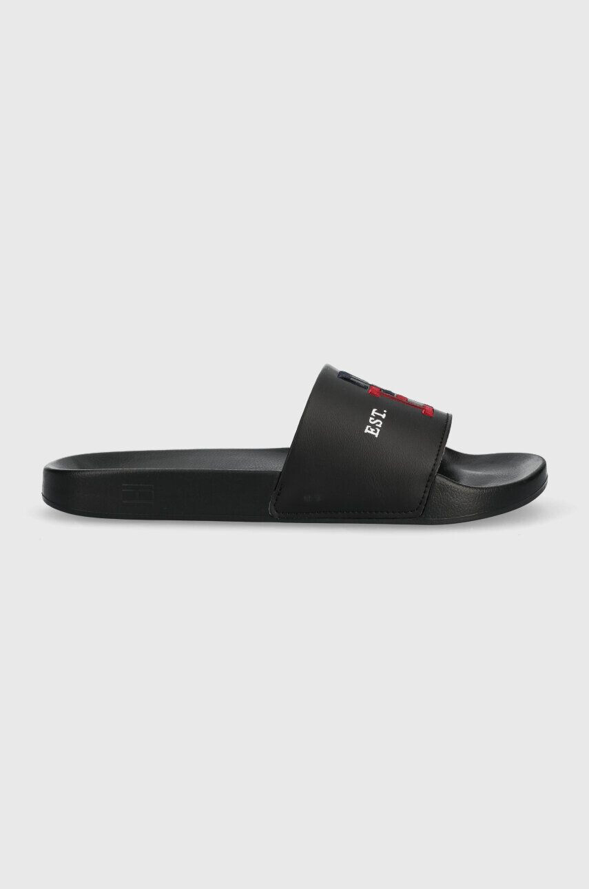 Tommy Hilfiger Natikači TH EMBROIDERY POOL SLIDE moški črna barva FM0FM04465 - Pepit.si