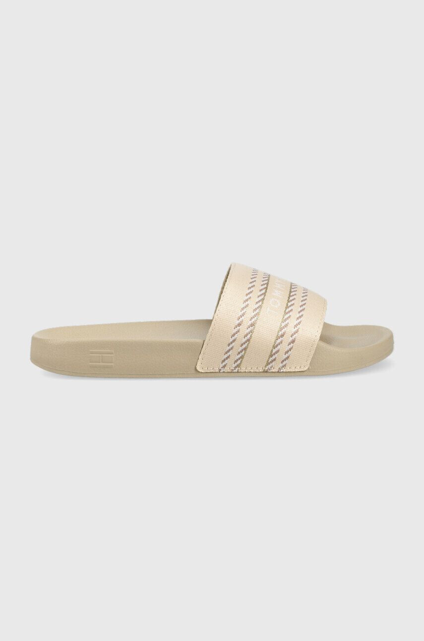 Tommy Hilfiger Natikači TOMMY WEBBING SLIDE ženski bež barva FW0FW07153 - Pepit.si