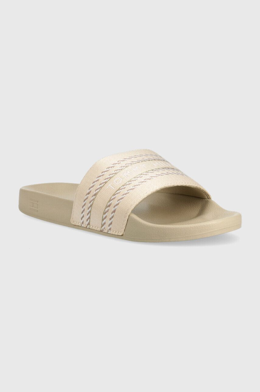 Tommy Hilfiger Natikači TOMMY WEBBING SLIDE ženski bež barva FW0FW07153 - Pepit.si