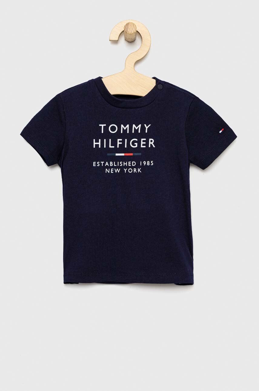 Tommy Hilfiger Otroška bombažna kratka majica mornarsko modra barva - Pepit.si