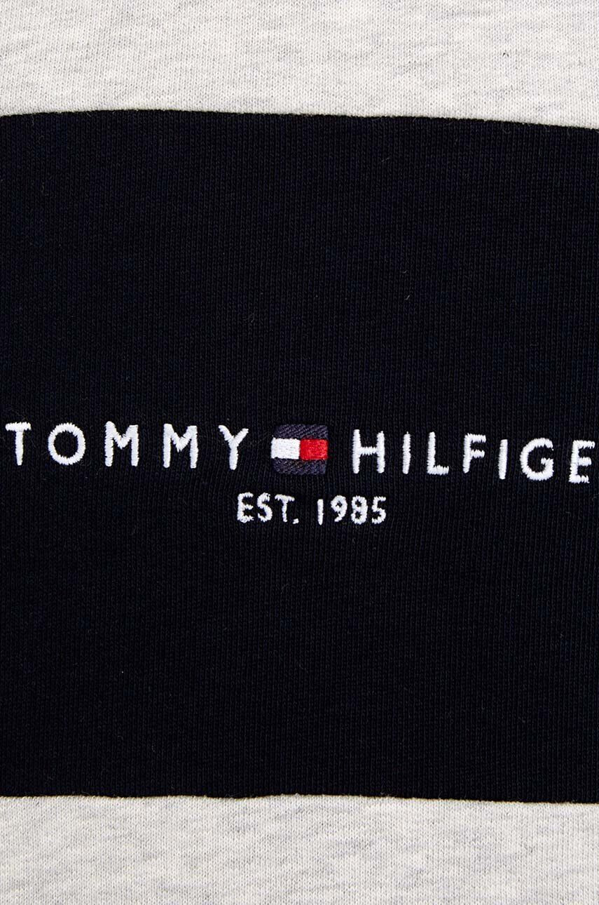 Tommy Hilfiger Otroški bombažen pulover siva barva s kapuco - Pepit.si