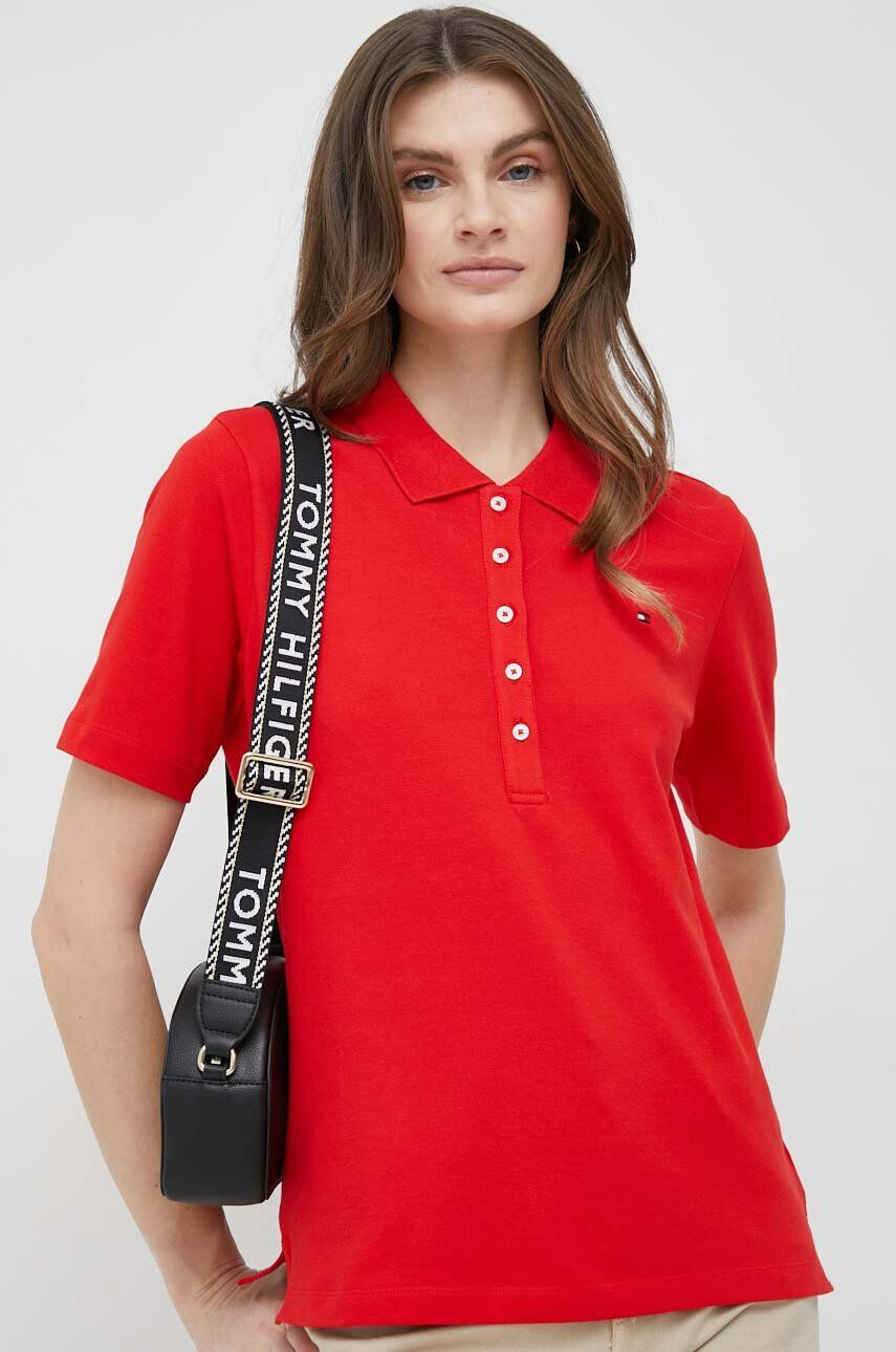 Tommy Hilfiger Polo ženski rdeča barva - Pepit.si