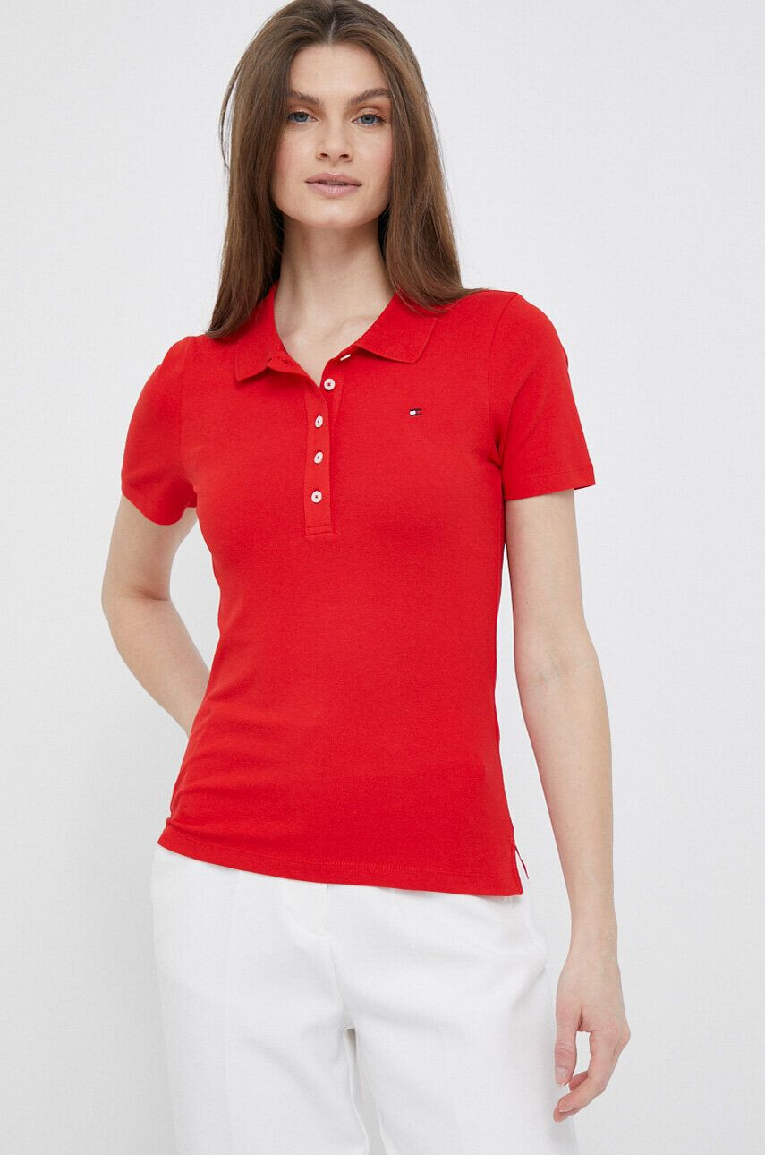 Tommy Hilfiger Polo ženski rdeča barva - Pepit.si