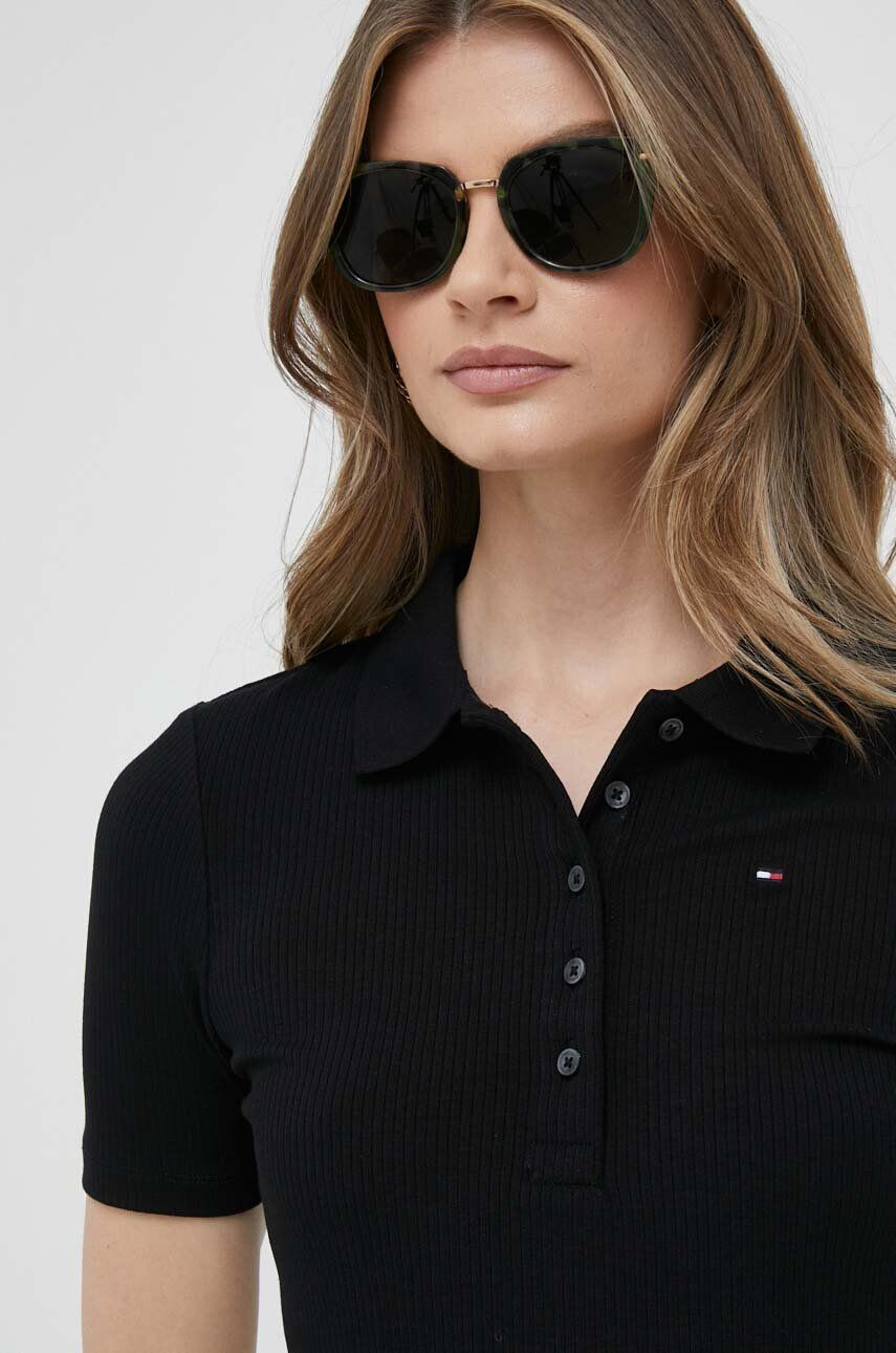 Tommy Hilfiger Polo ženski črna barva - Pepit.si