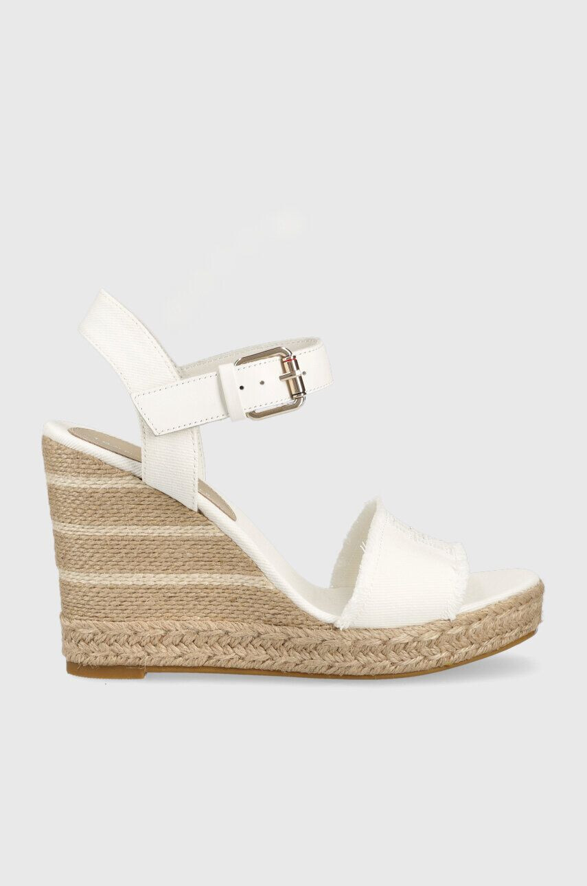 Tommy Hilfiger Sandali ECRU DENIM WEDGE SANDAL ženski bela barva FW0FW07191 - Pepit.si