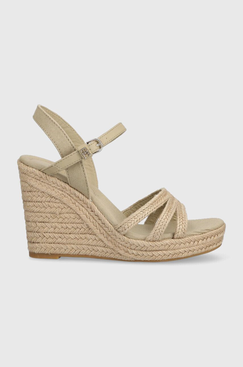 Tommy Hilfiger Sandali ESSENTIAL BASIC WEDGE SANDAL ženski bež barva FW0FW07220 - Pepit.si