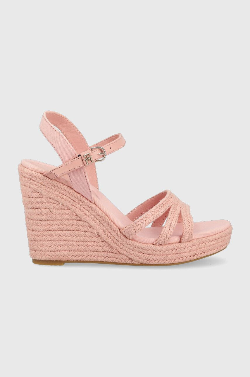 Tommy Hilfiger Sandali ESSENTIAL WEDGE SANDAL ženski roza barva FW0FW07159 - Pepit.si