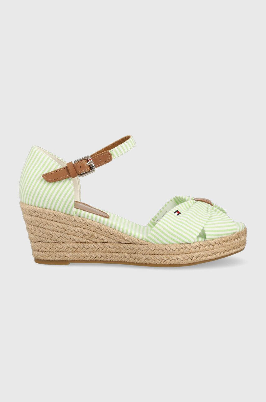 Tommy Hilfiger Sandali HIGH WEDGE SEERSUCKER ženski zelena barva FW0FW07158 - Pepit.si